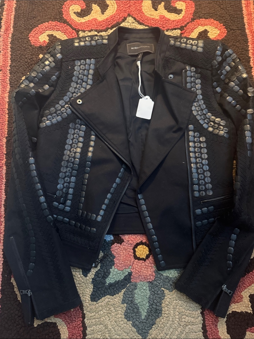BCBGMAZAZRIA Jaison Black Embellished Moto Jacket